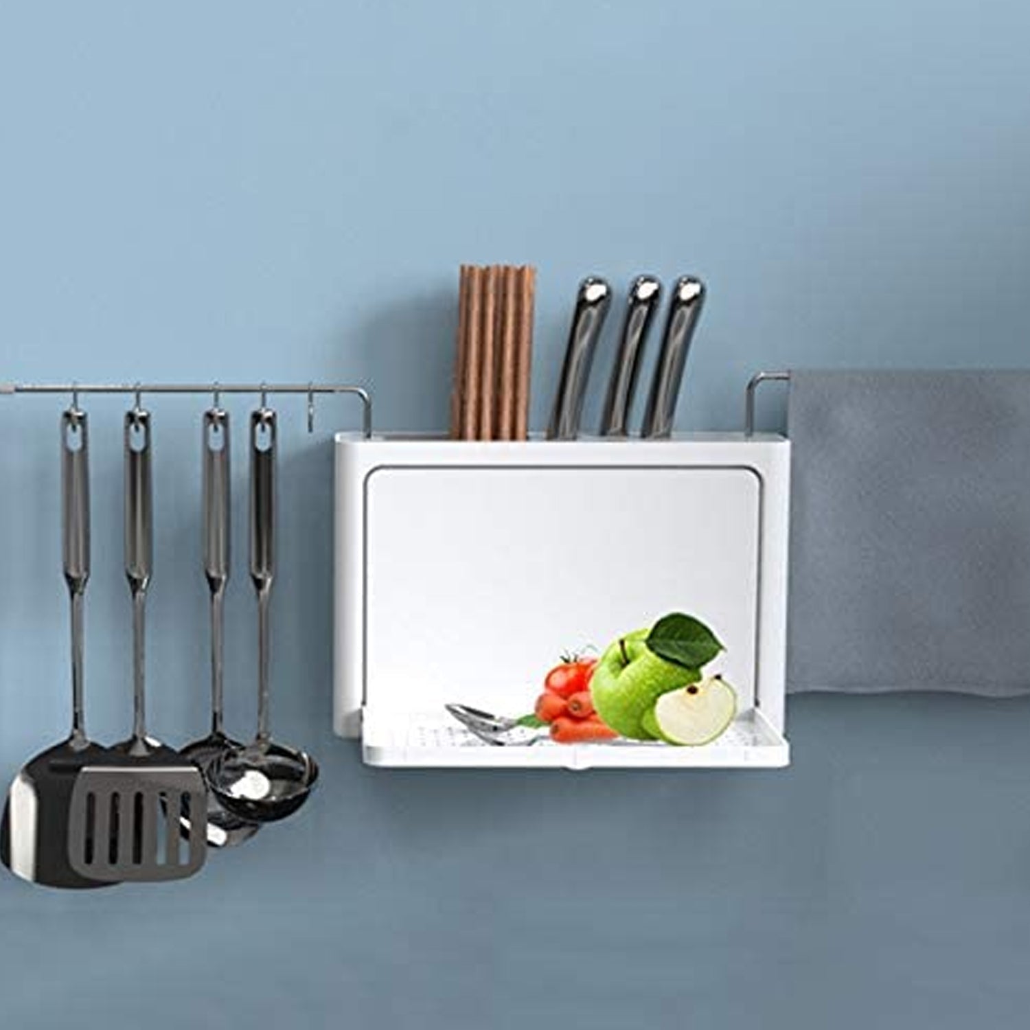 5250 Multi Purpose Wall Hanging Kitchen Storage Rack Modern Kitchen Utensil Knife Organizer With Drainer DeoDap