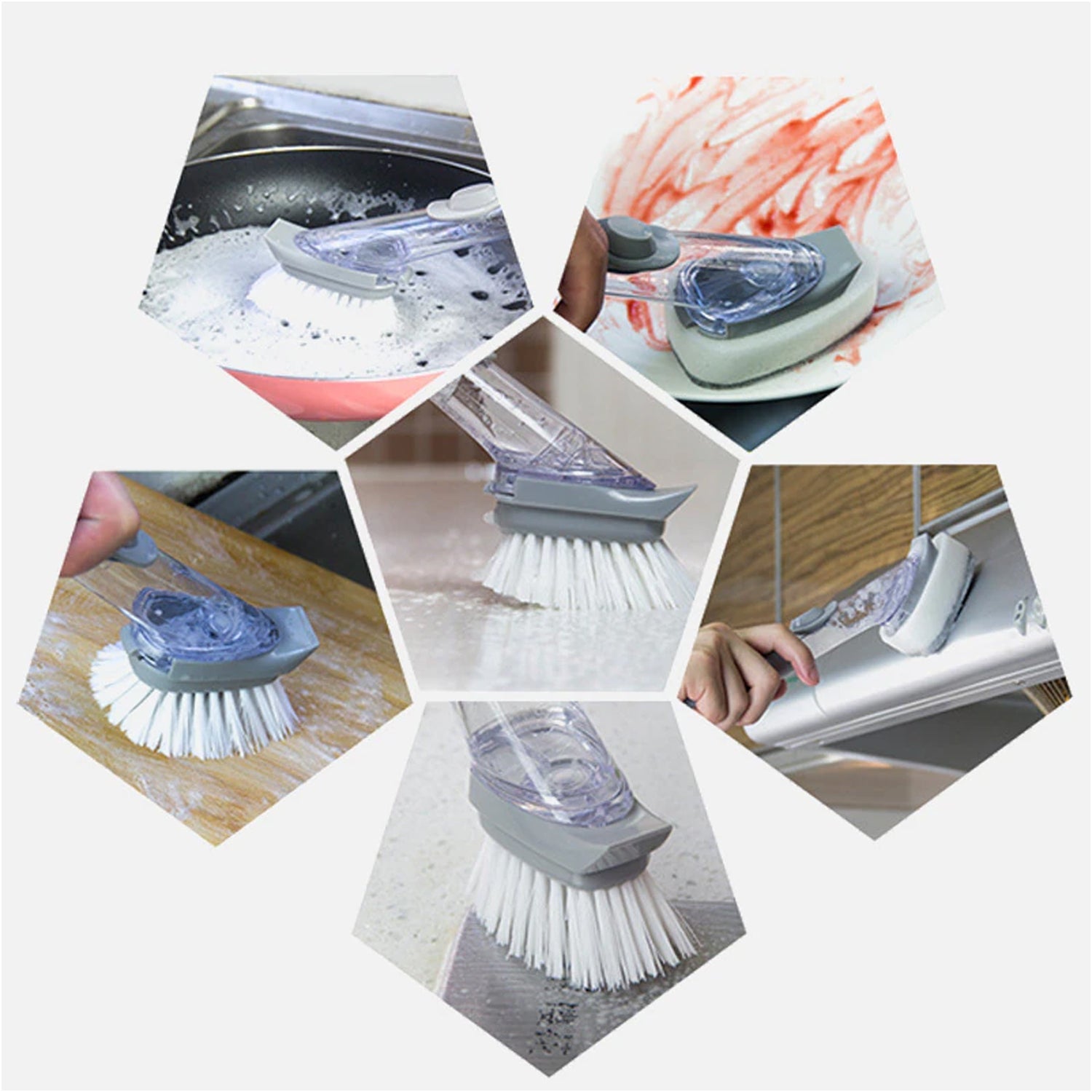 1271A 2-in-1 Dishwashing Brush, Long Handle Wash Pot Brush Washing Dish DeoDap