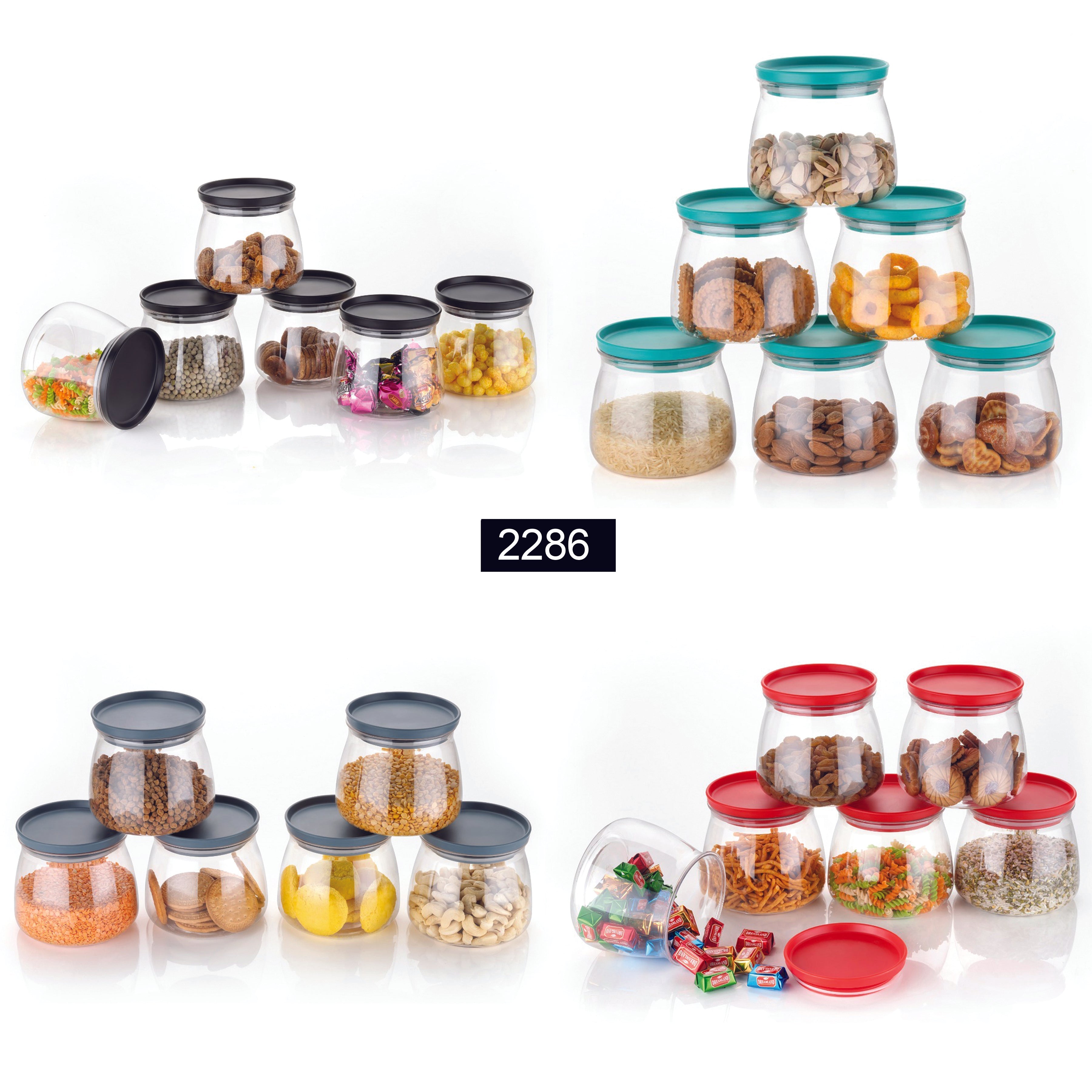 2286 Matka Shaped Jar with Air Tight & Leak Proof Lid (Multicolour) (Set of 6) (900Ml) DeoDap