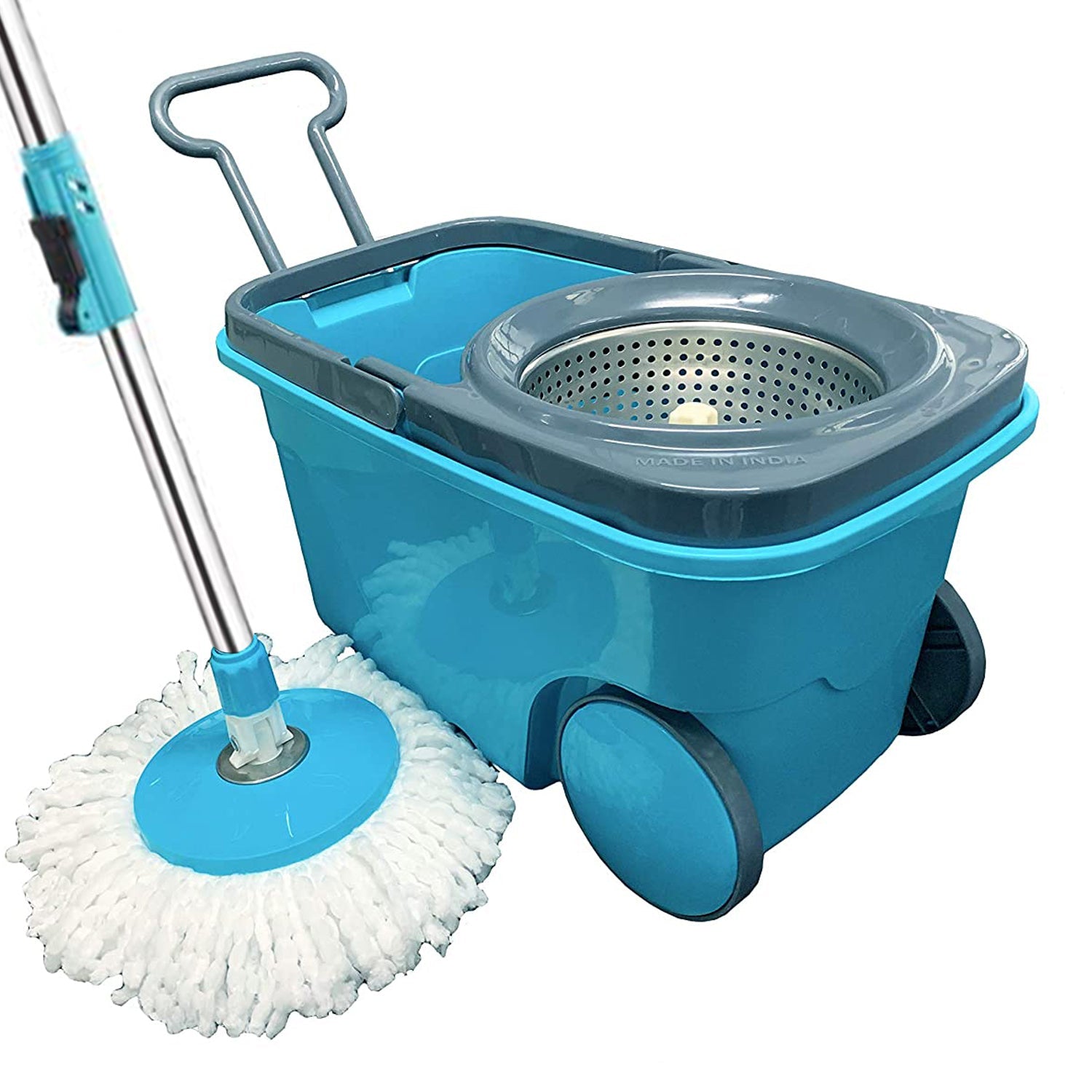 1160 Heavy Duty Microfiber Spin Mop with Plastic Bucket (Multicolour) 