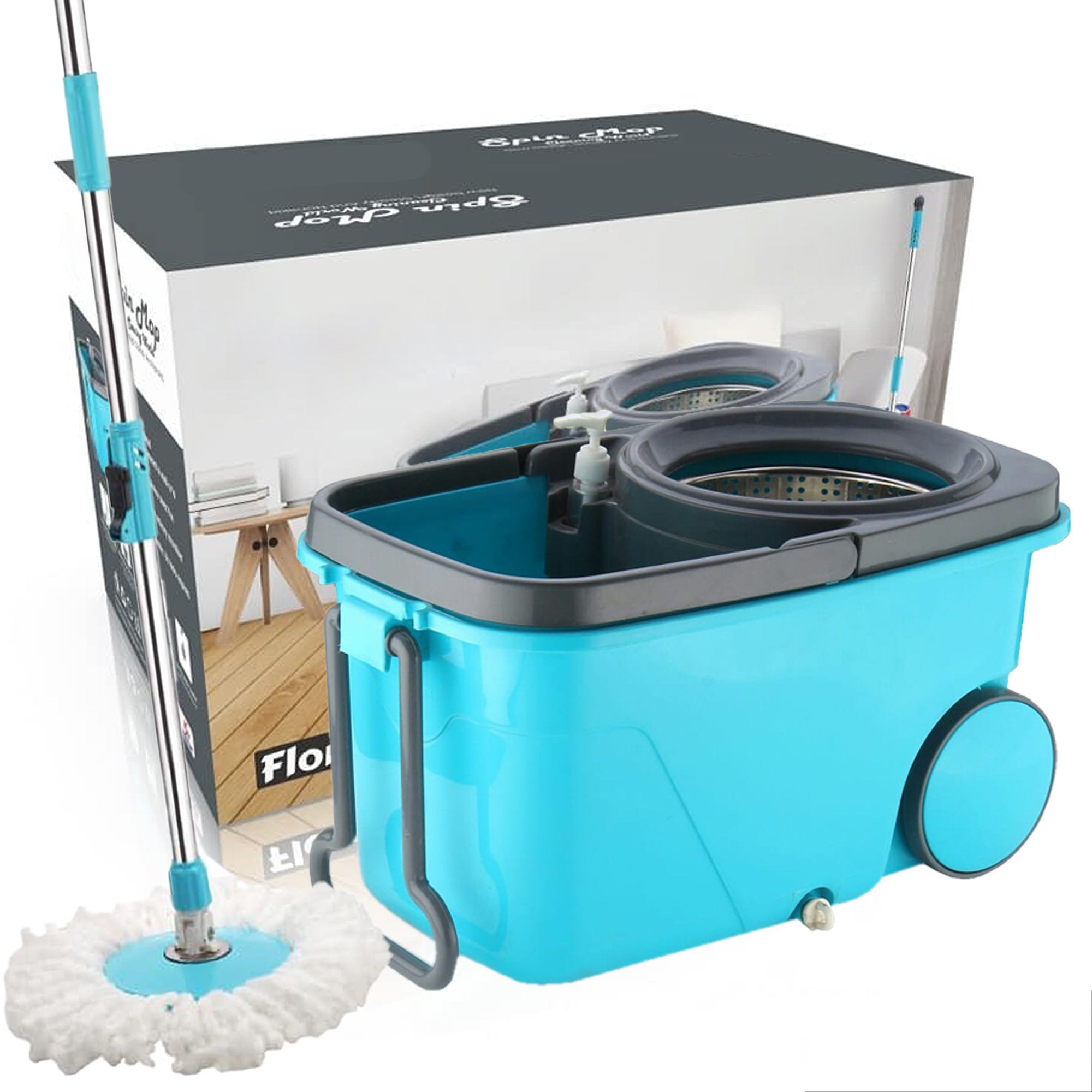 1160 Heavy Duty Microfiber Spin Mop with Plastic Bucket (Multicolour) 