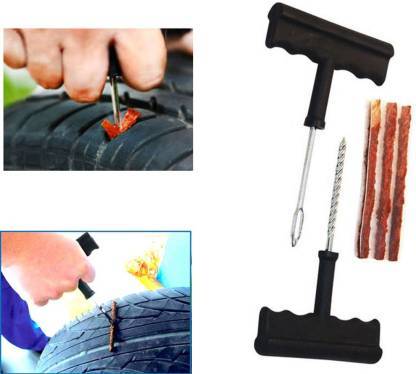 1513 Puncture Repair Kit Tubeless Tyre Full Set with Nose Pliers, Rubber Cement and Extra Strips for Cars, Bikes DeoDap