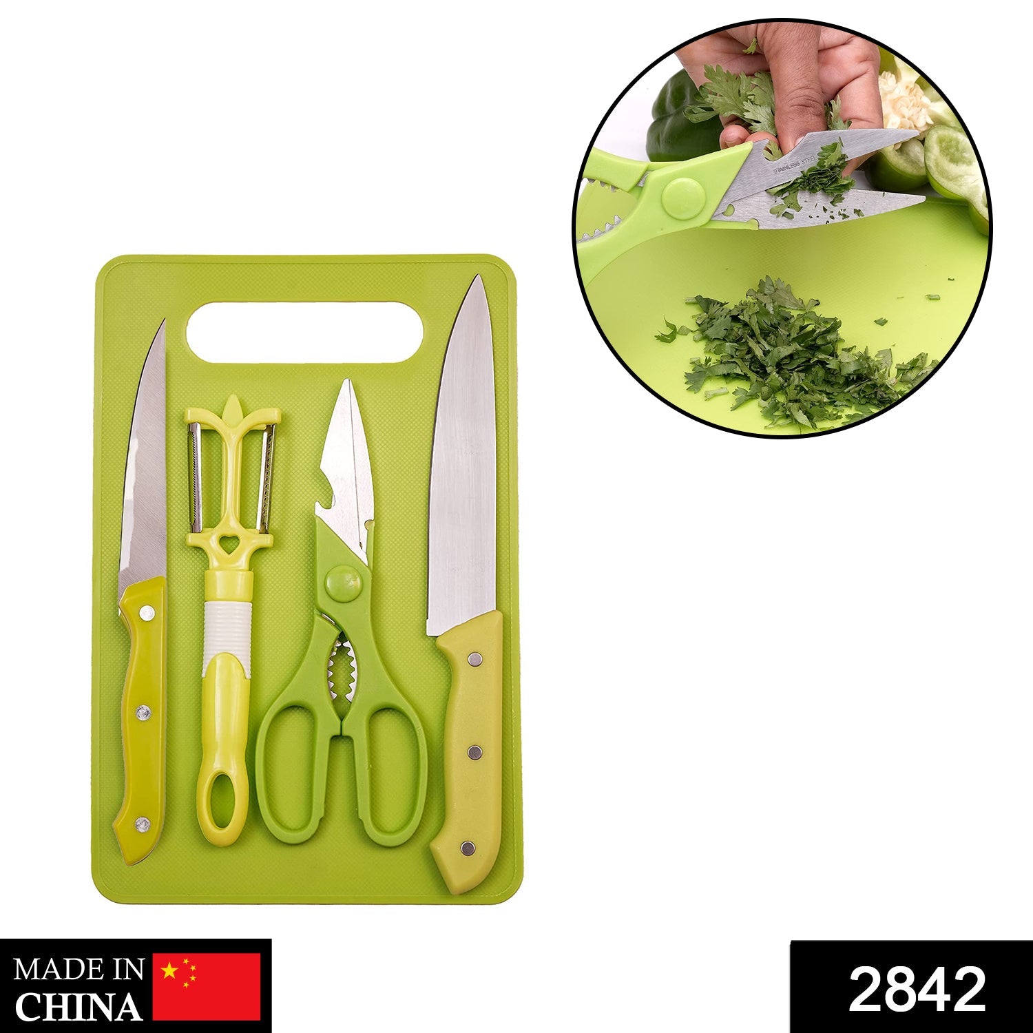 2842 Stainless Steel Kitchen Knife Knives Set with Knife Scissor (Pack Of 5) 