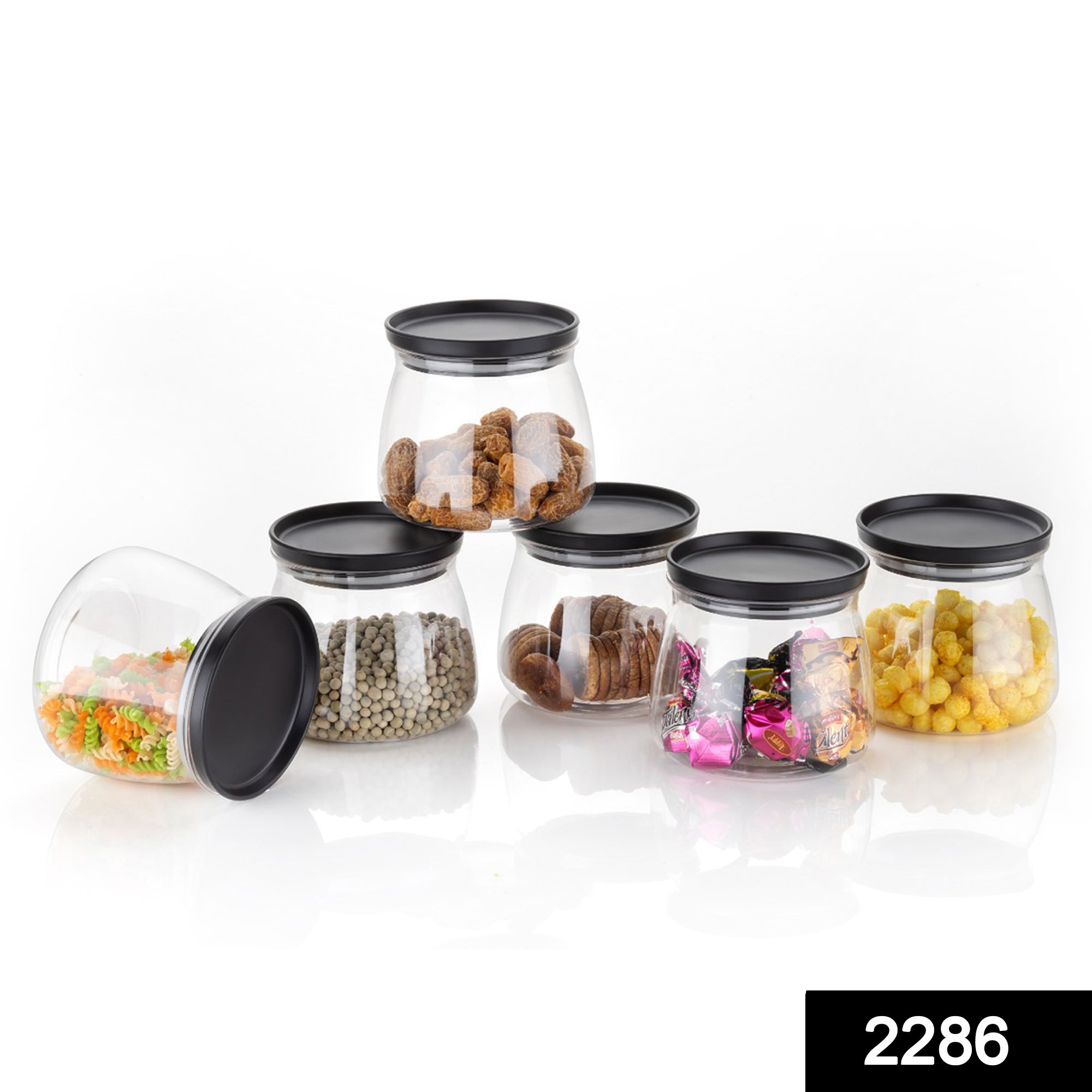 2286 Matka Shaped Jar with Air Tight & Leak Proof Lid (Multicolour) (Set of 6) (900Ml) DeoDap