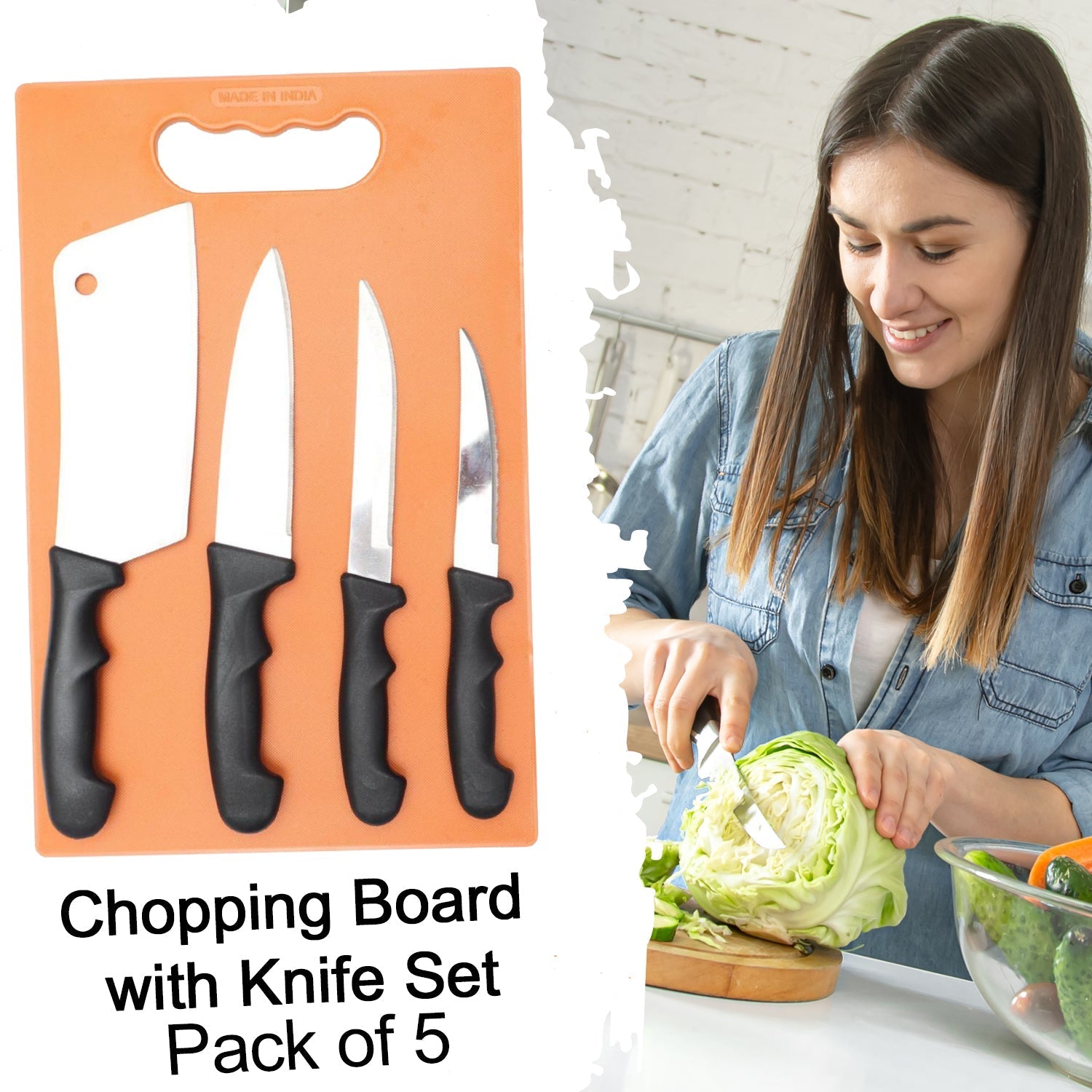 2572 Chopping Board with Knife Set (Pack of 5) DeoDap