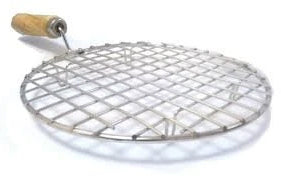 2085 Kitchen Round Stainless Steel Roaster Papad Jali, Barbecue Grill with Wooden Handle DeoDap