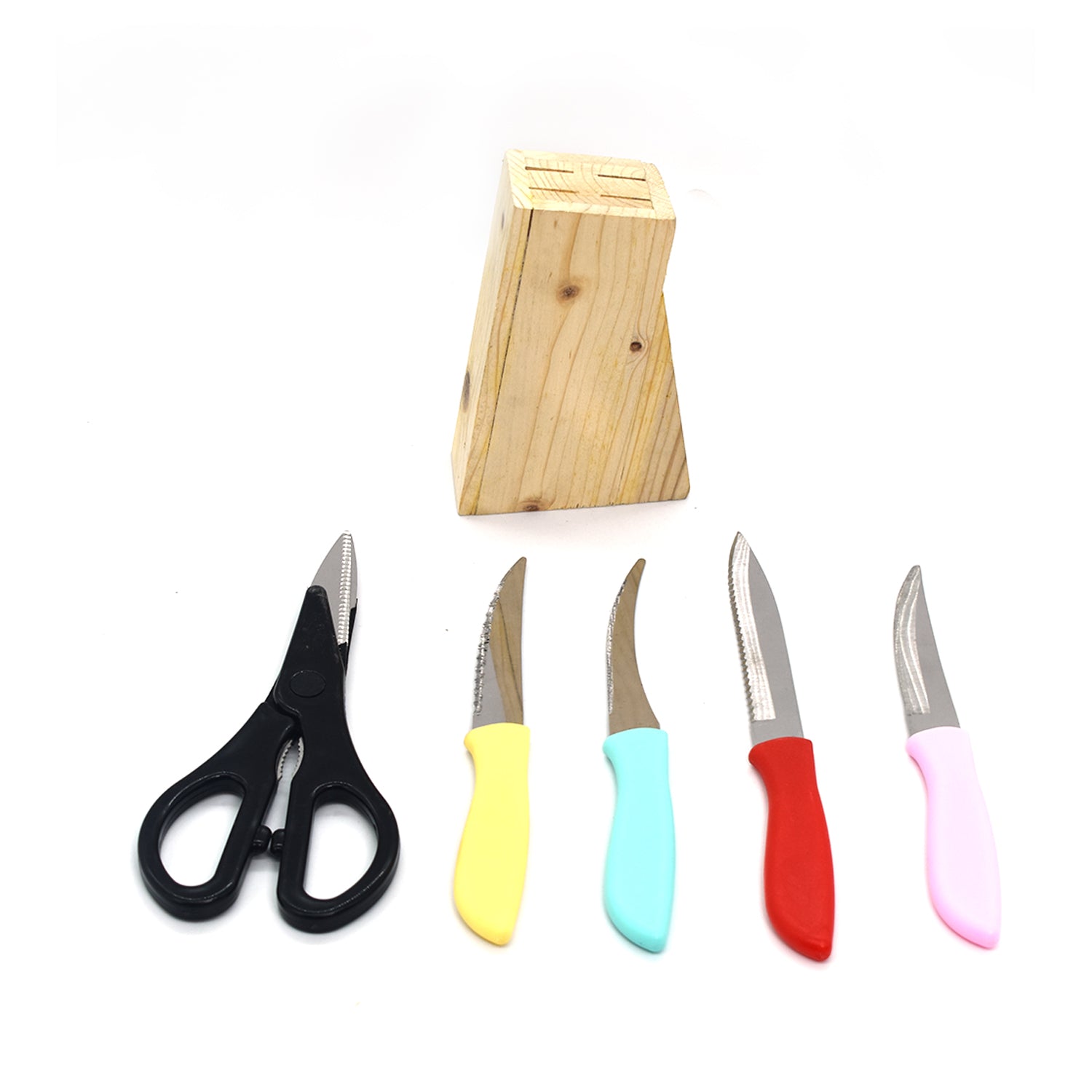2799 Stainless Steel Kitchen 5-Pcs Knife Set with Wooden Stand for Vegetable & Meat Cutting Scissor (Knife Set) 
