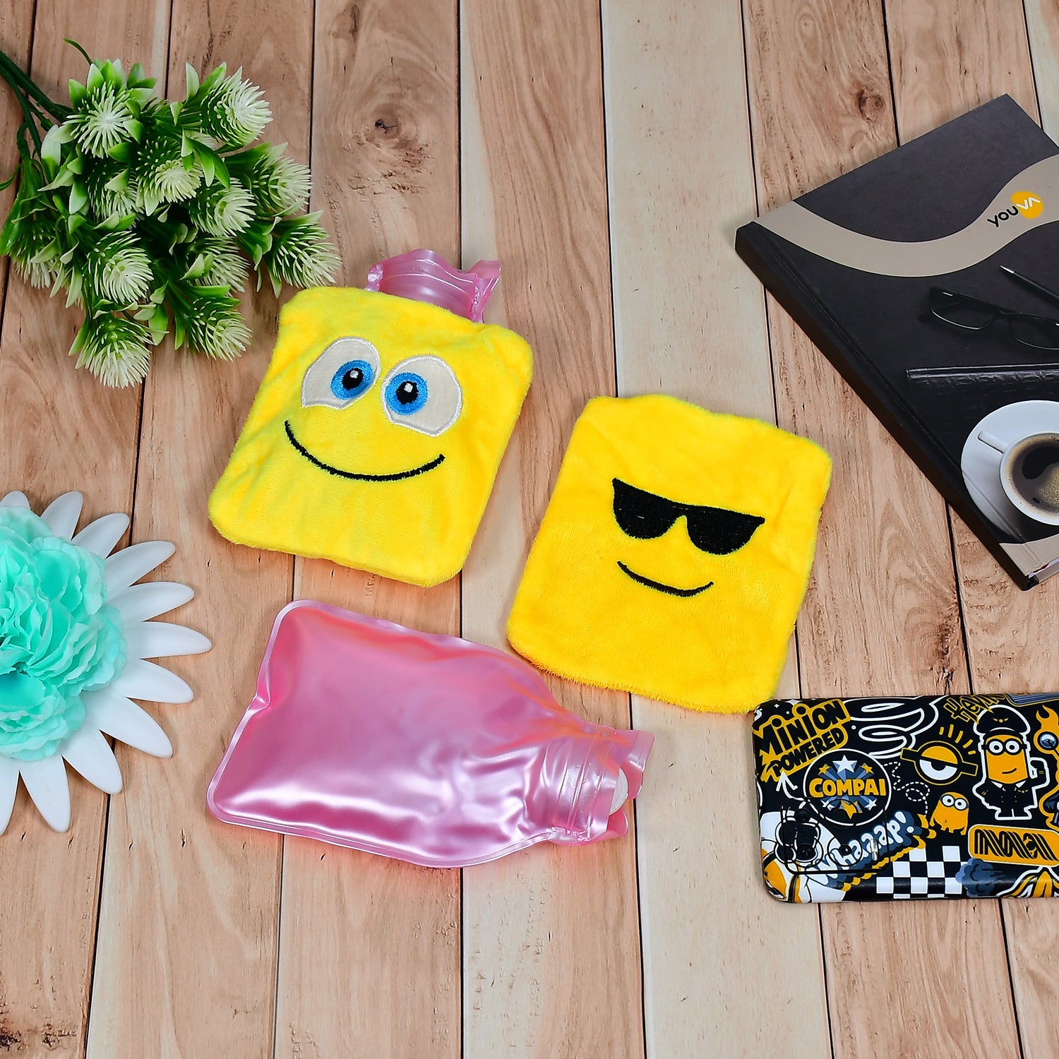 6535 1pc Mix Emoji designs small Hot Water Bag with Cover for Pain Relief, Neck, Shoulder Pain and Hand, Feet Warmer, Menstrual Cramps. 