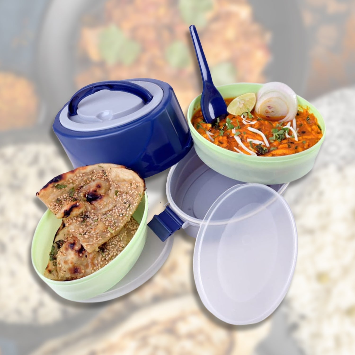 2408 BLUE CLASSIC 2 LAYER LUNCH BOX | AIRTIGHT LUNCH BOX 