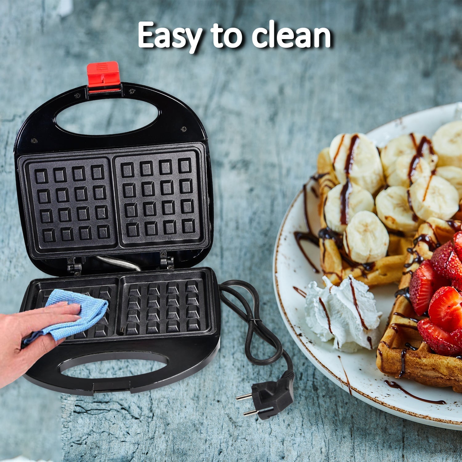 2817 Waffle Maker, Makes 2 Square Shape Waffles| Non-Stick Plates| Easy to Use with Indicator Lights DeoDap