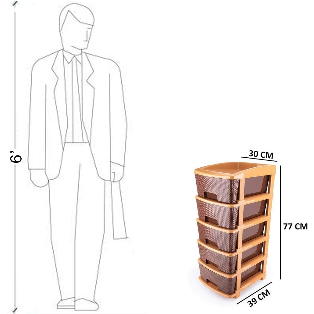 1151 5tier Plastic Modular Drawer System For Multiple Use (Brown colour) DeoDap