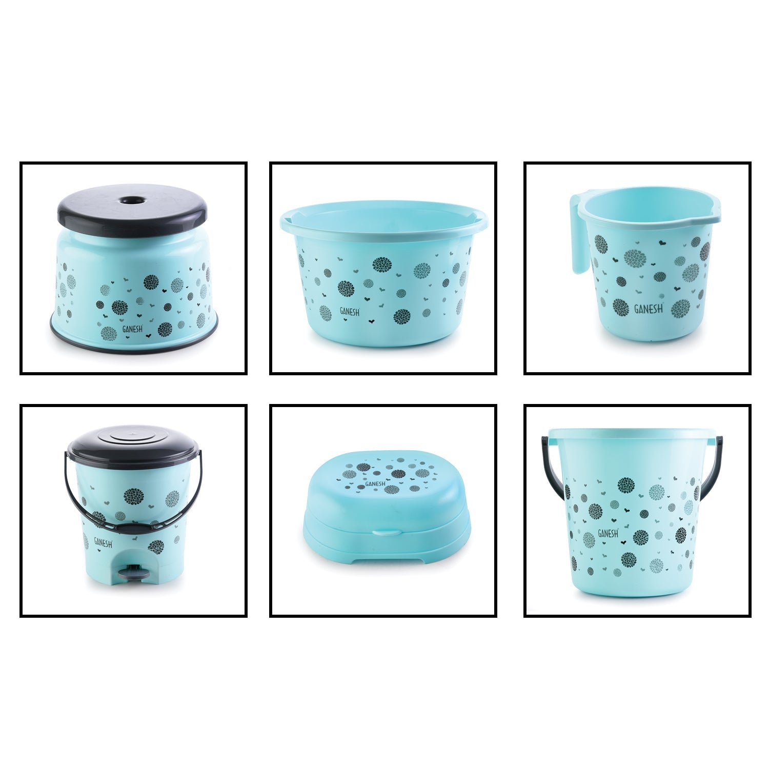 8711 PLASTIC BATHROOM ACCESSORIES SET 6 PCS BATH SET BATHROOM BUCKET WITH DUSTBIN MUG, STOOL, SOAP CASE,TUB DeoDap