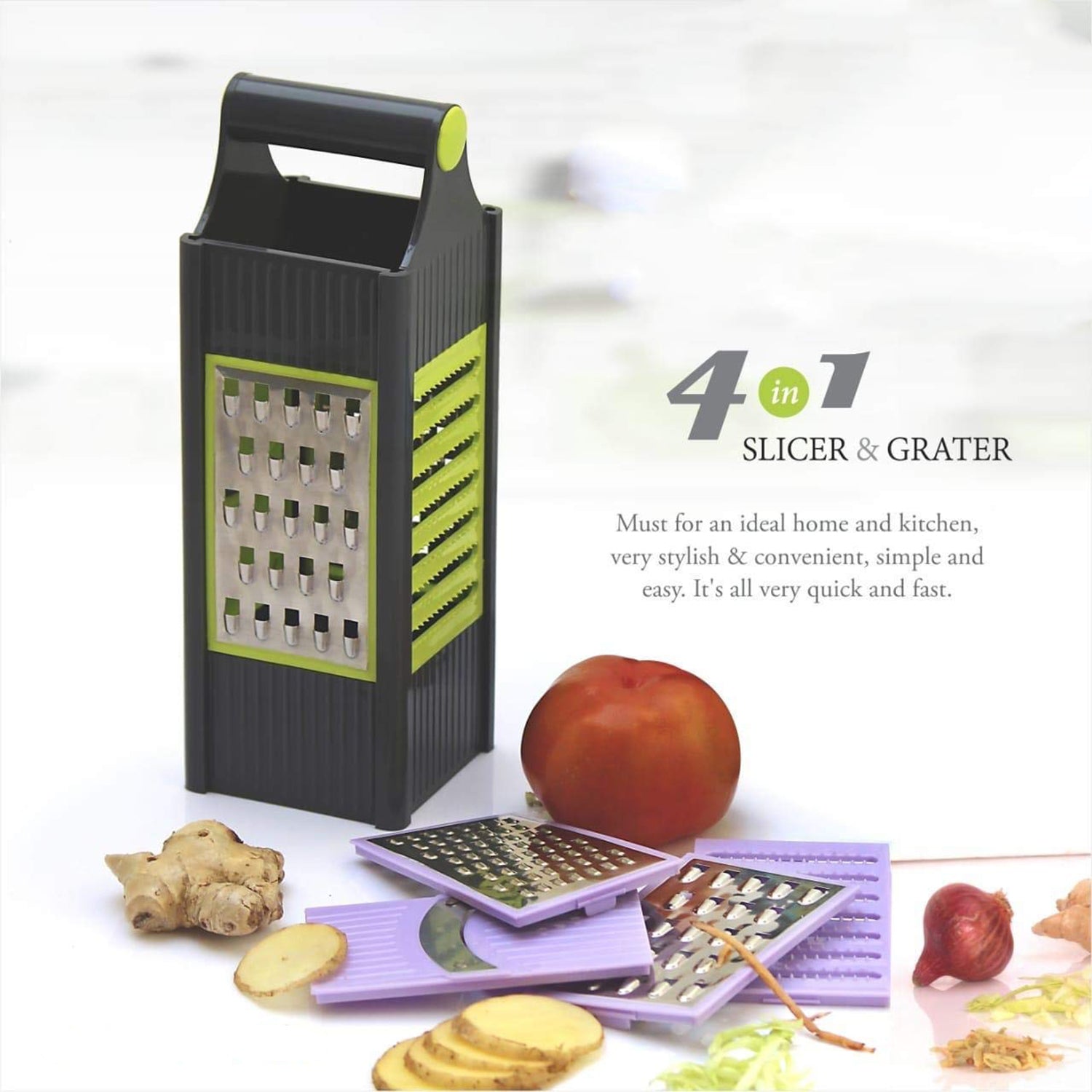 2650 4 In 1 Plastic Vegetable And Fruit Grater And Slicer For Kitchen DeoDap