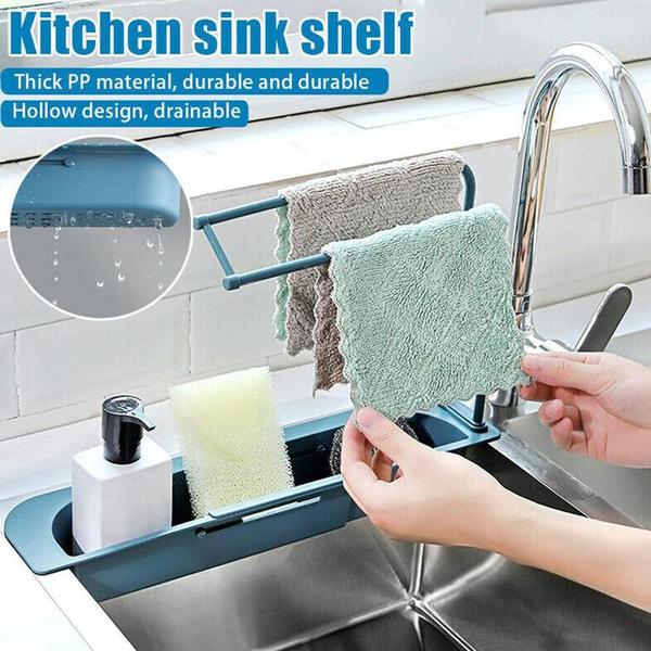 2307 Telescopic Adjustable Faucet Rack Dish Brushes Sponge Storage Shelves Sink Drain DeoDap