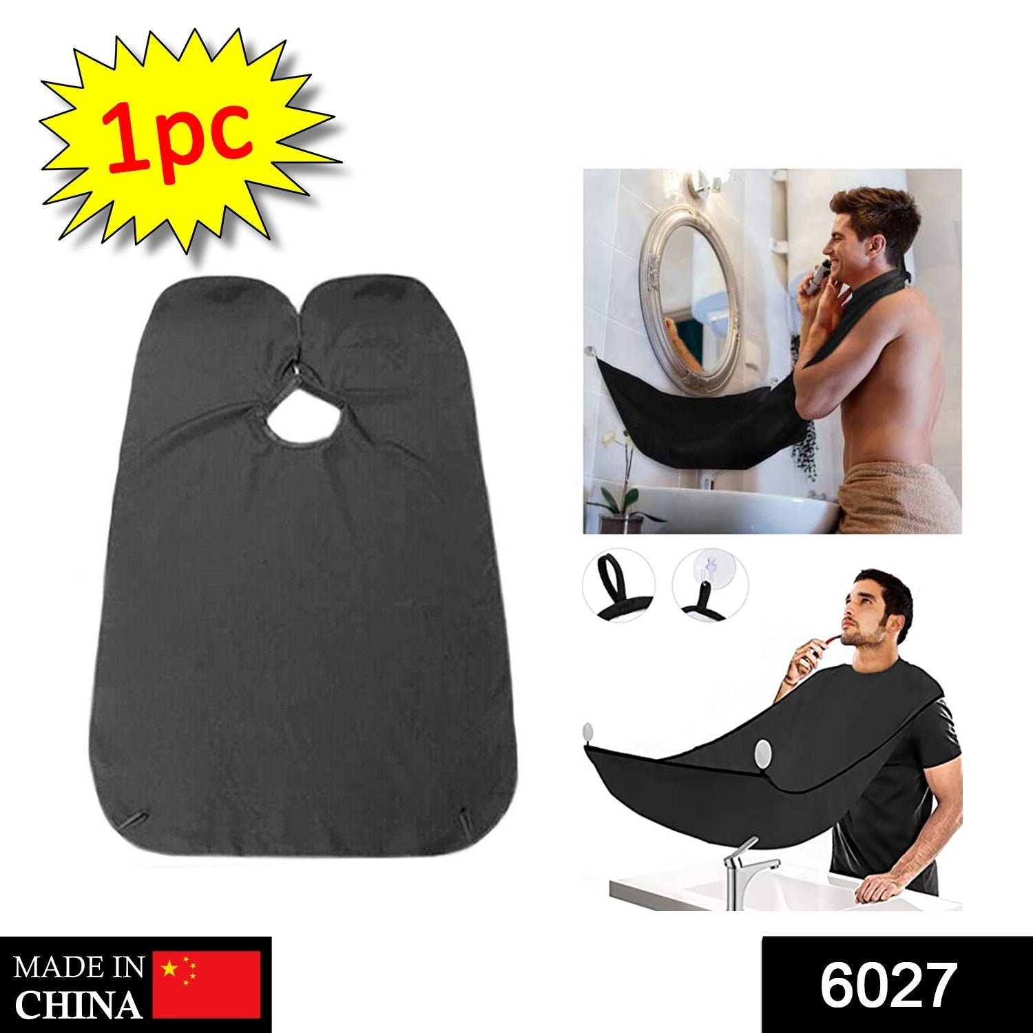 6027 Black Beard Apron Hair Clippings Catcher Grooming Bib DeoDap