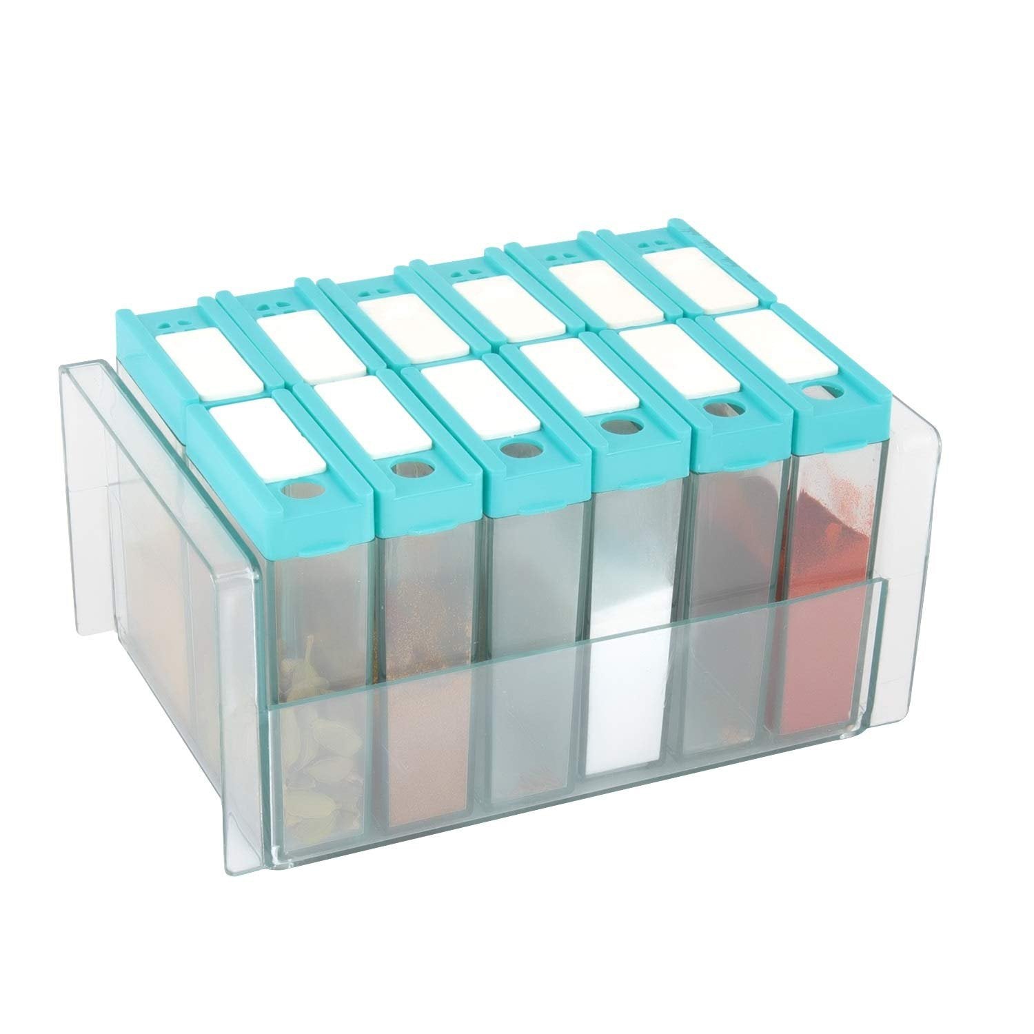 2407 Plastic Spice Jars Dispenser Masala Rack Easy Flow Storage DeoDap