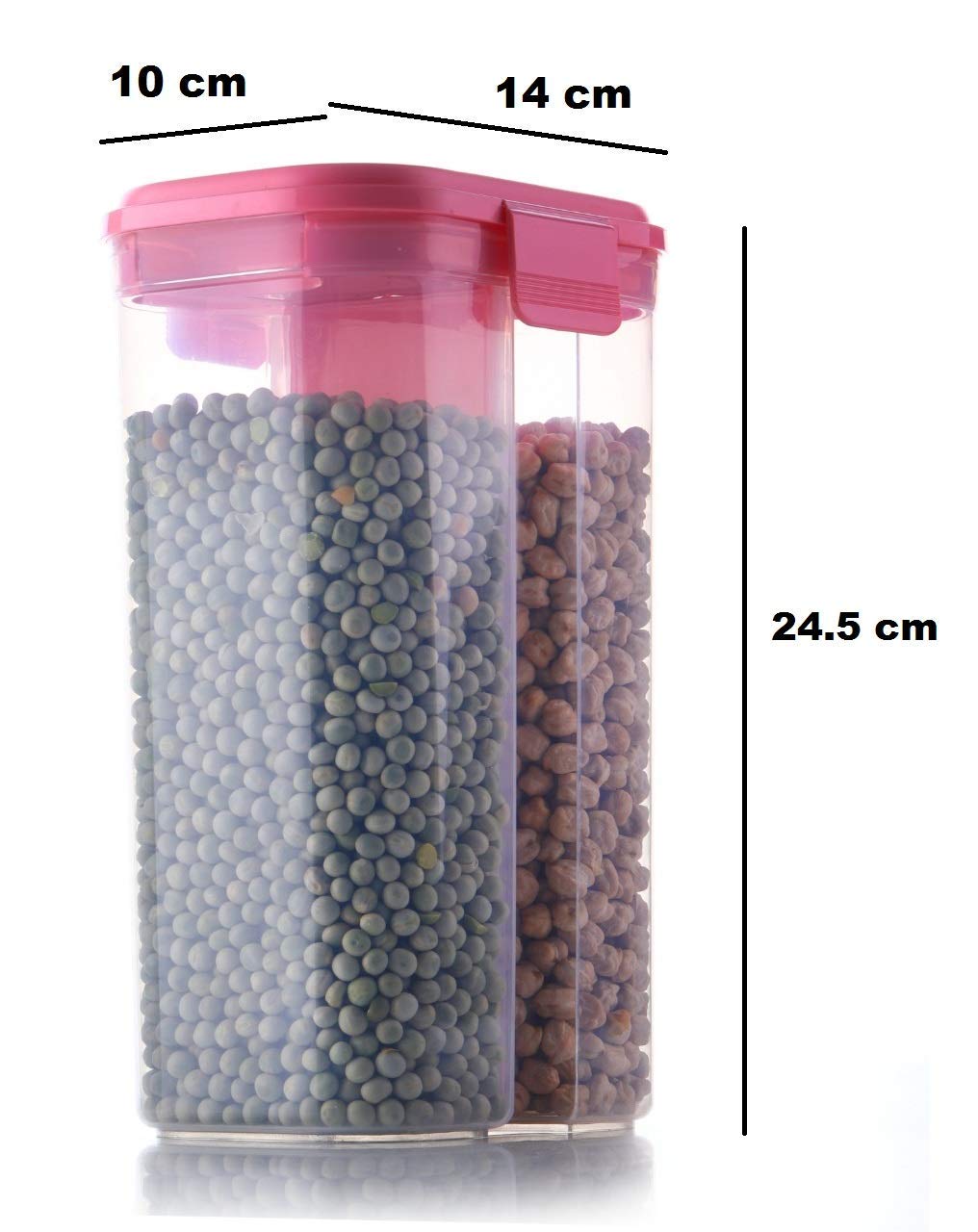 2147 Plastic 2 Sections Air Tight Transparent Food Grain Cereal Storage Container (2 ltr) DeoDap