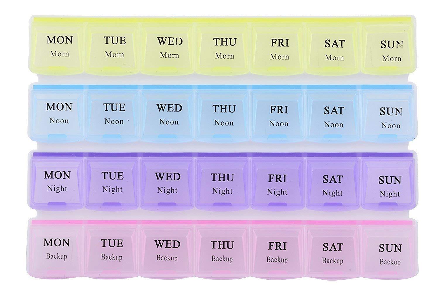 0383 Pill Case- 4 Row 28 Squares Weekly 7 Days Tablet Box Holder Medicine Storage Organizer Container DeoDap