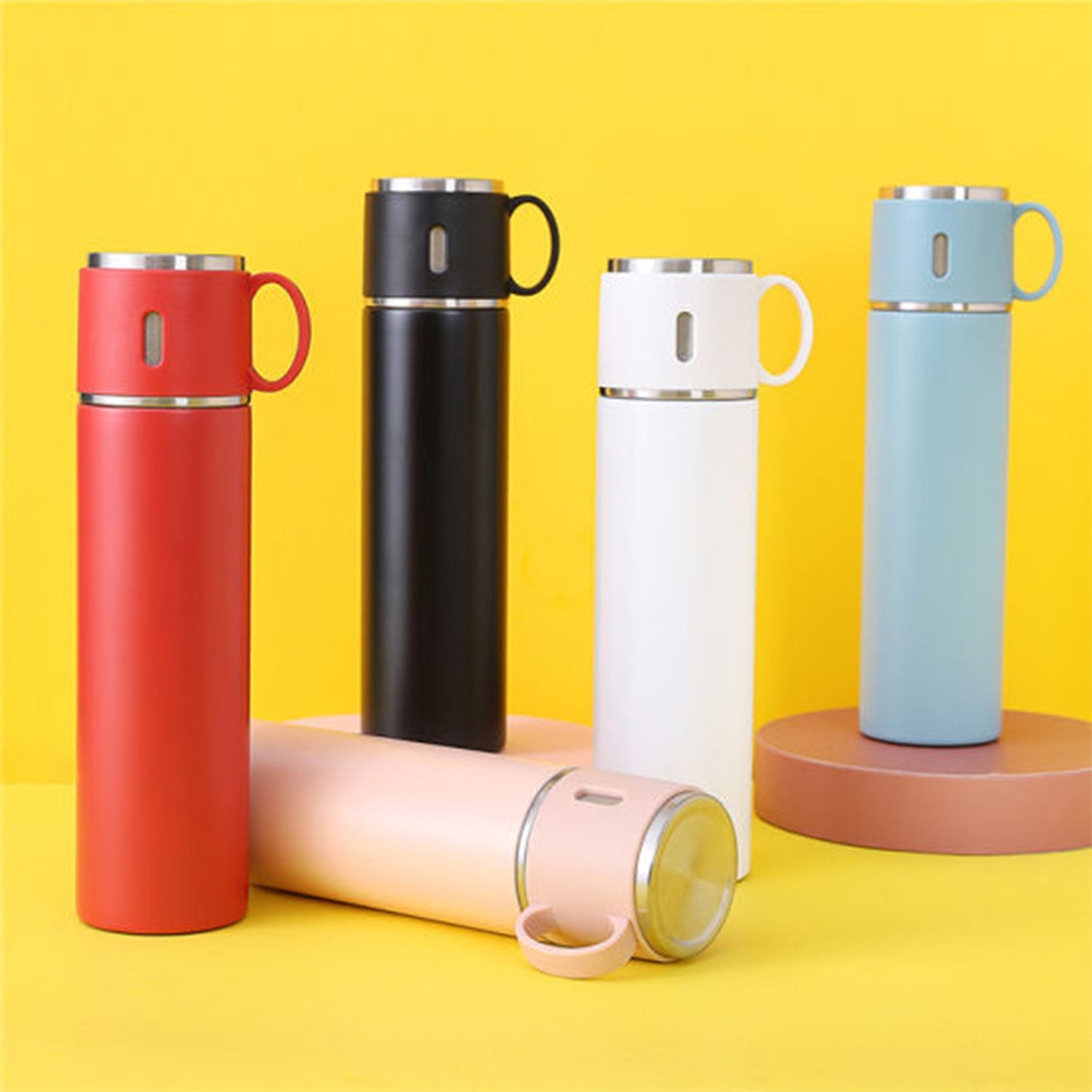 2834 Stainless Steel Vacuum Flask Set with 3 Steel Cups Combo for Coffee Hot Drink and Cold Water Flask Ideal Gifting Travel Friendly Latest Flask Bottle. (500ml) DeoDap