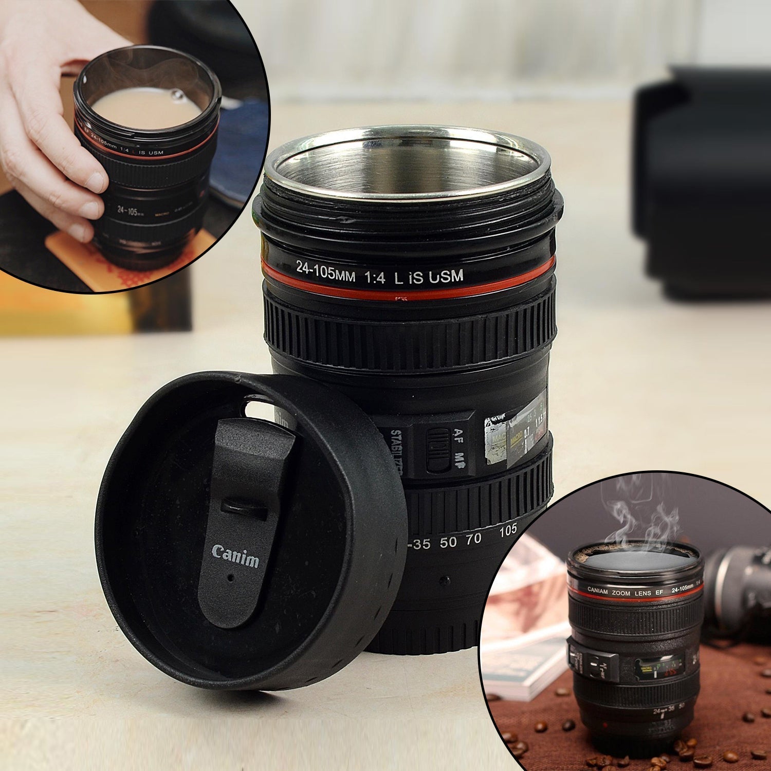 4763 Plastic Camera Lens Stainless Steel Coffee Mug DeoDap