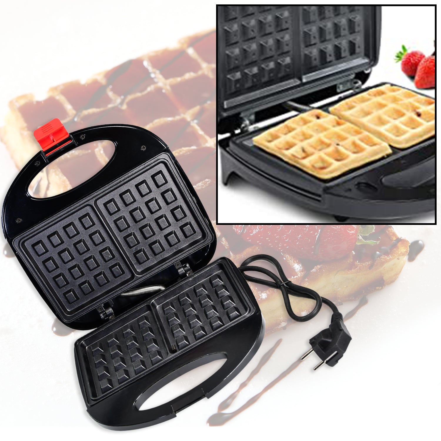 2817 Waffle Maker, Makes 2 Square Shape Waffles| Non-Stick Plates| Easy to Use with Indicator Lights DeoDap