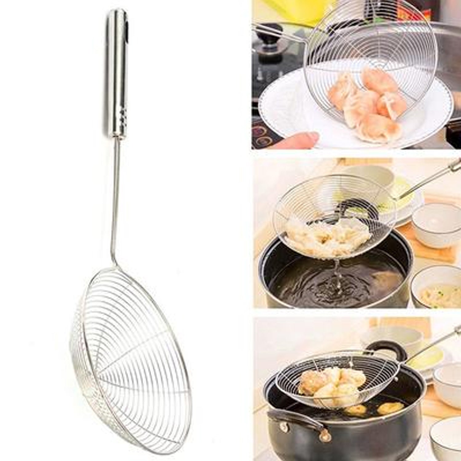 2730 Large Oil Strainer To Get Perfect Fried Food Stuffs Easily Without Any Problem And Damage. DeoDap