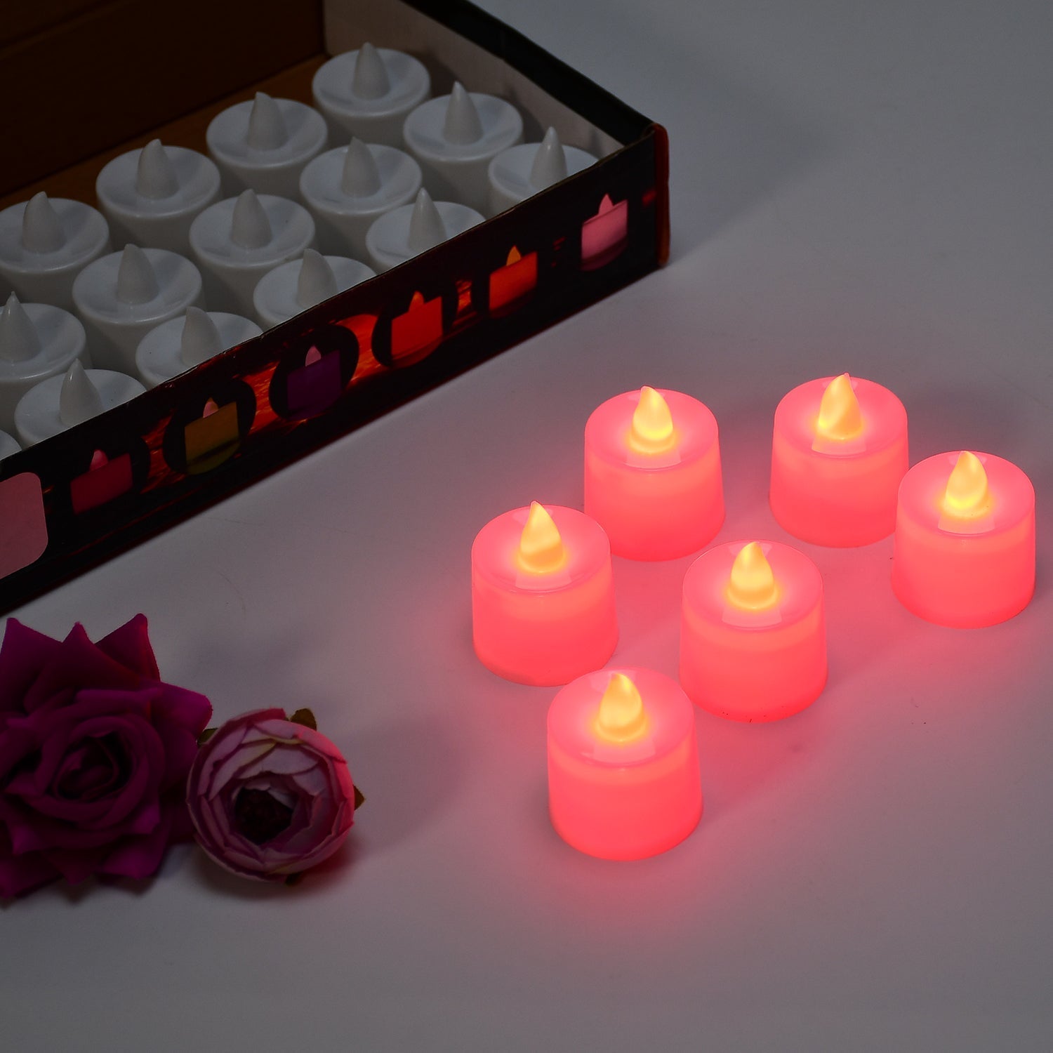 6633 Red Flameless LED Tealights, Smokeless Plastic Decorative Candles - Led Tea Light Candle For Home Decoration (Pack Of 24) DeoDap