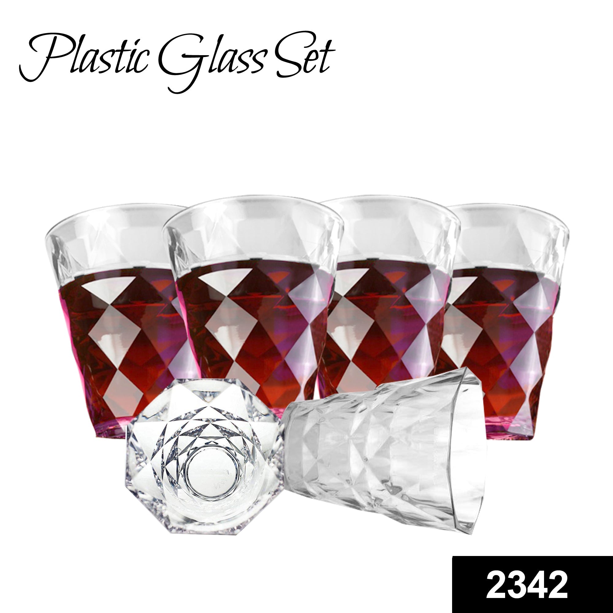 2342 Heavy unbreakable Stylish Diamond look fully Transparent Glasses Set 260ml (6pcs) DeoDap